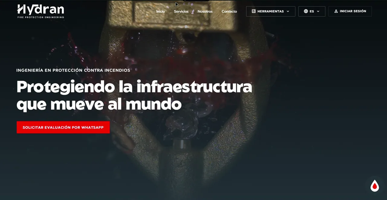 Captura de la página de inicio de Hydran Fire Protection